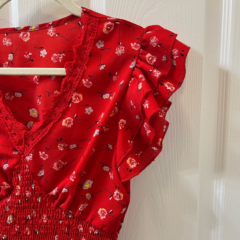 NWOT Red Ruffled Mini Sundress - Picture 7 of 14